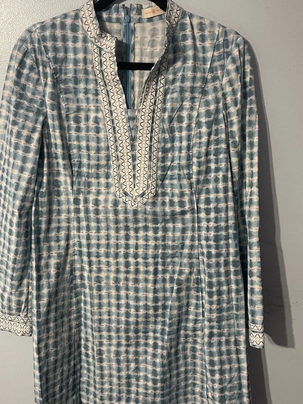 Tory Burch Light Blue and White Tie-Dye Tunic